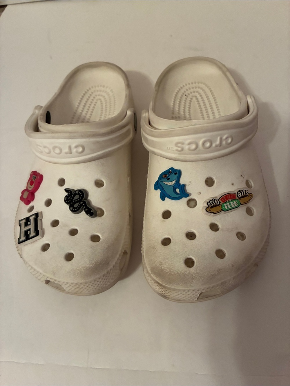 Crocs White With charms Women’s size 6